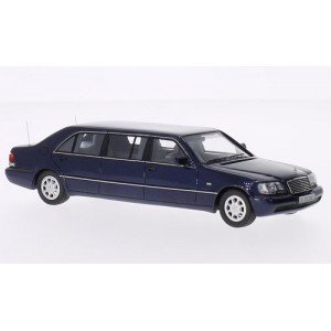 1/43 VOITURE MINIATURE Mercedes W140 Stretch Limousine bleu métallisé-NEO45360